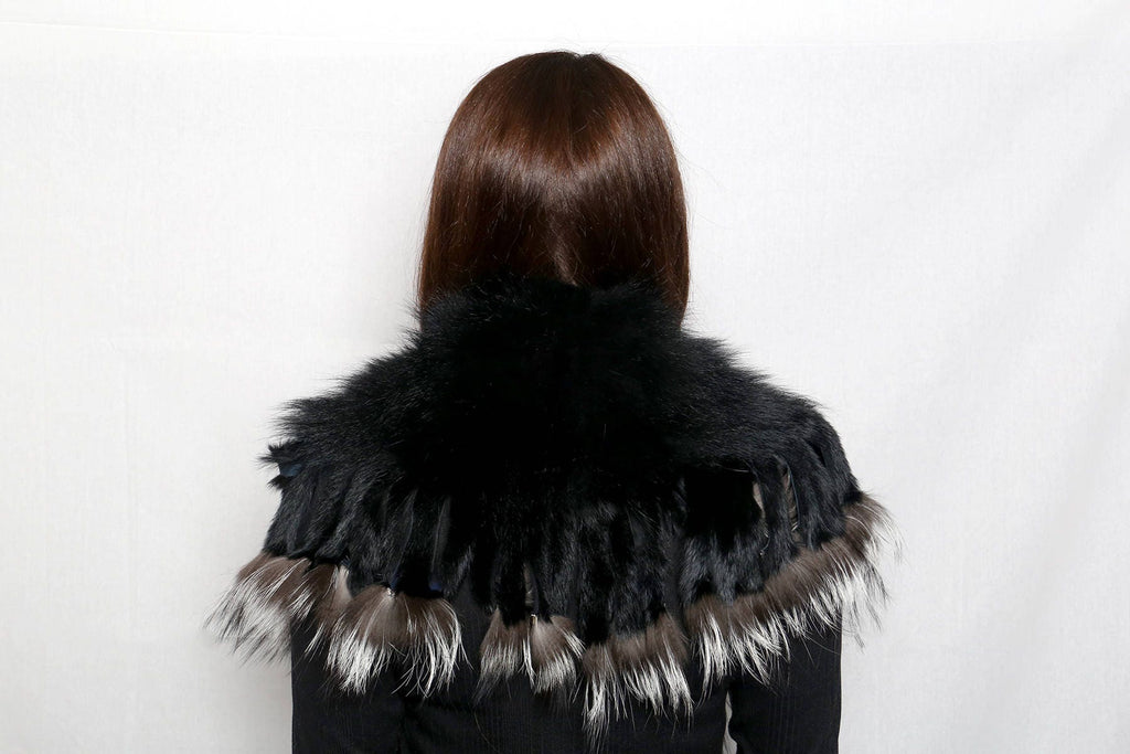Genuine Real Black & silver Fox Fur Collar