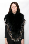 Genuine Real Black & silver Fox Fur Collar