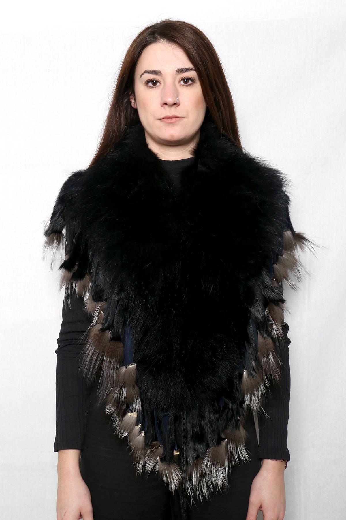 Genuine Real Black & silver Fox Fur Collar