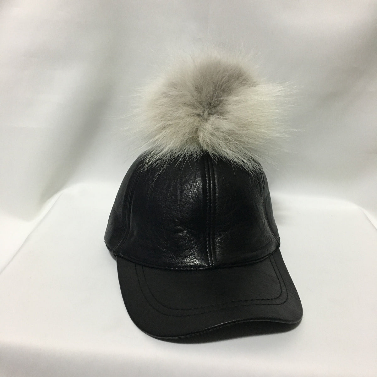 Leather Hat, leather cap,fur hat, leather hat with pompom ,pom pom baseball hat, baseball hat with pom pom. real leather  cap with fur