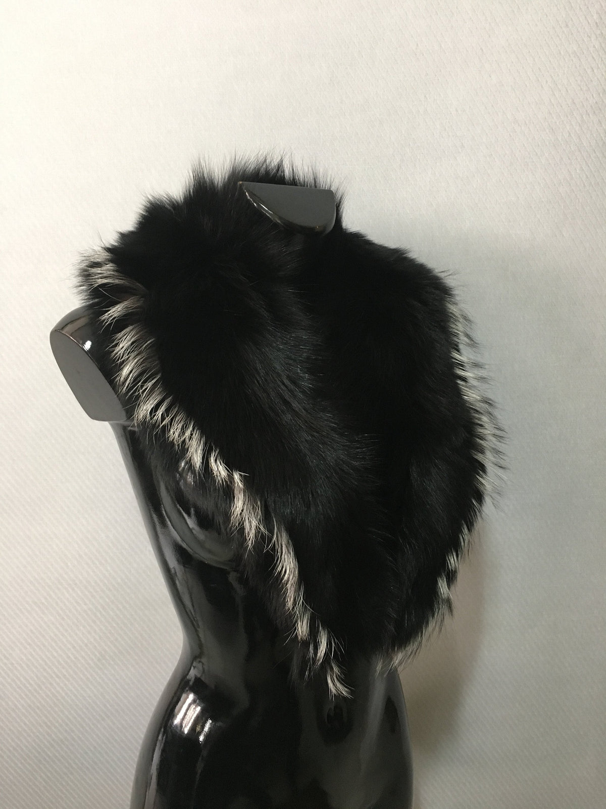 Elegant Black with Silver  Fox Fur Collar