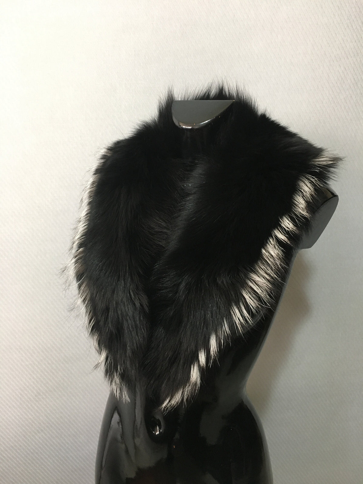 Elegant Black with Silver  Fox Fur Collar