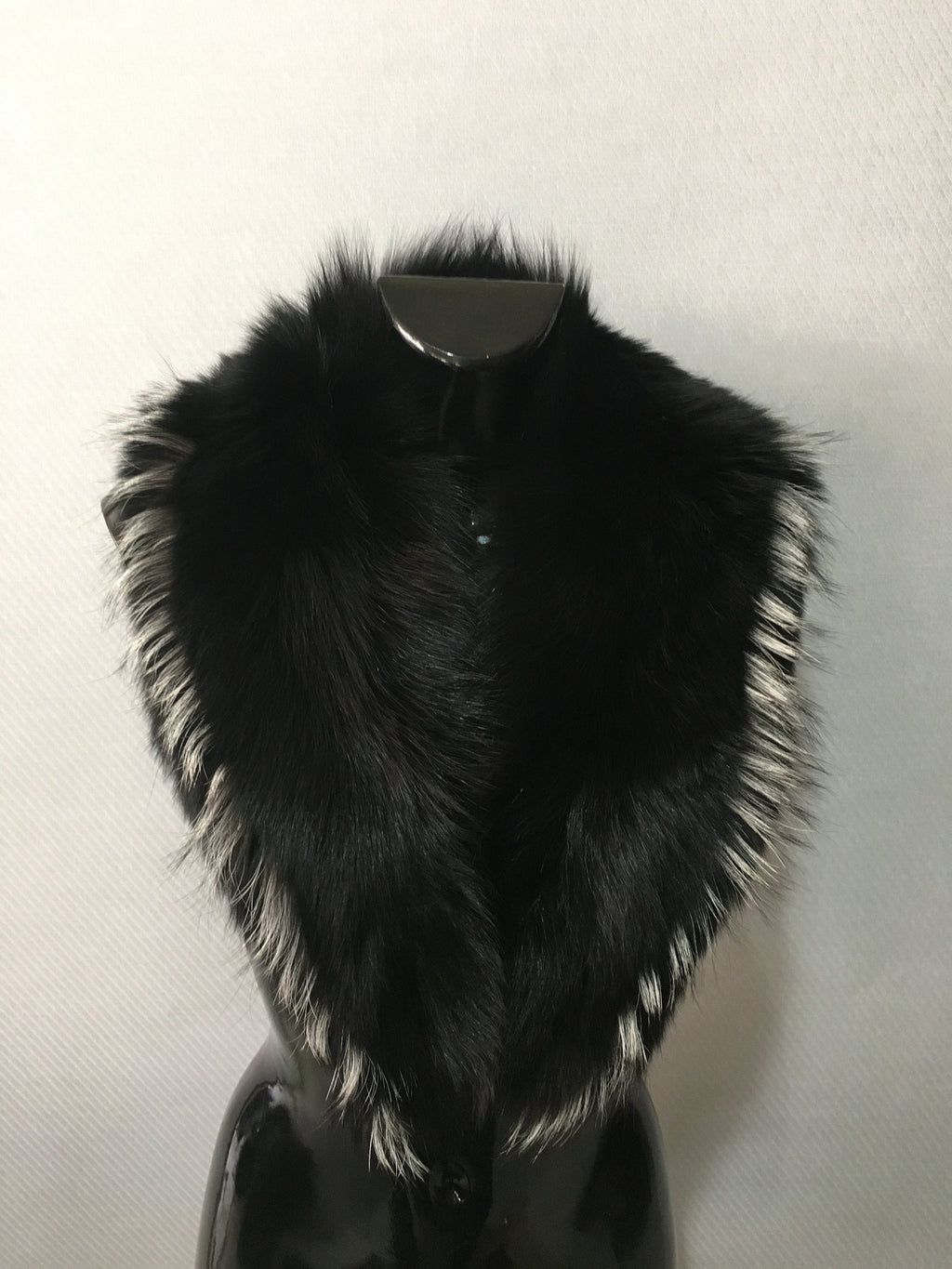 Elegant Black with Silver  Fox Fur Collar