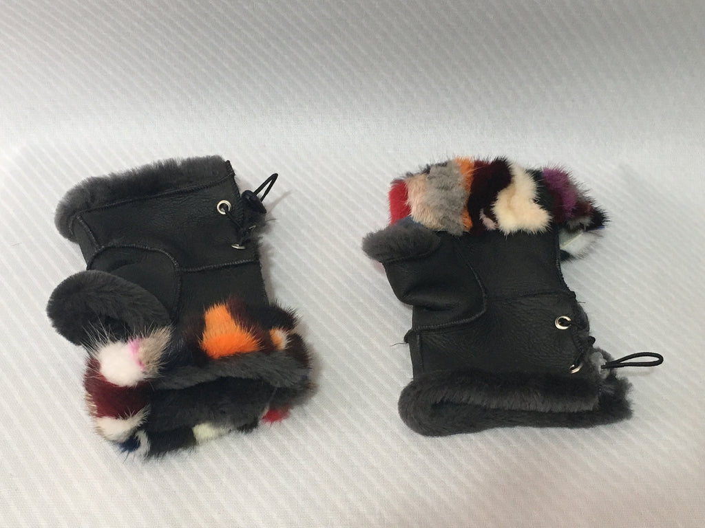 Sheepskin Gloves Fingerless With colorful mink In One Size