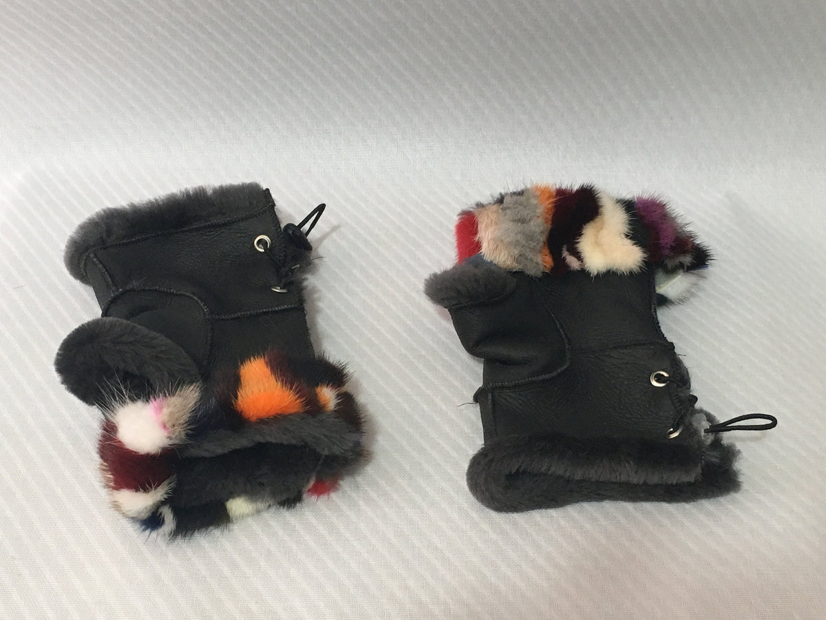 Sheepskin Gloves Fingerless With colorful mink In One Size
