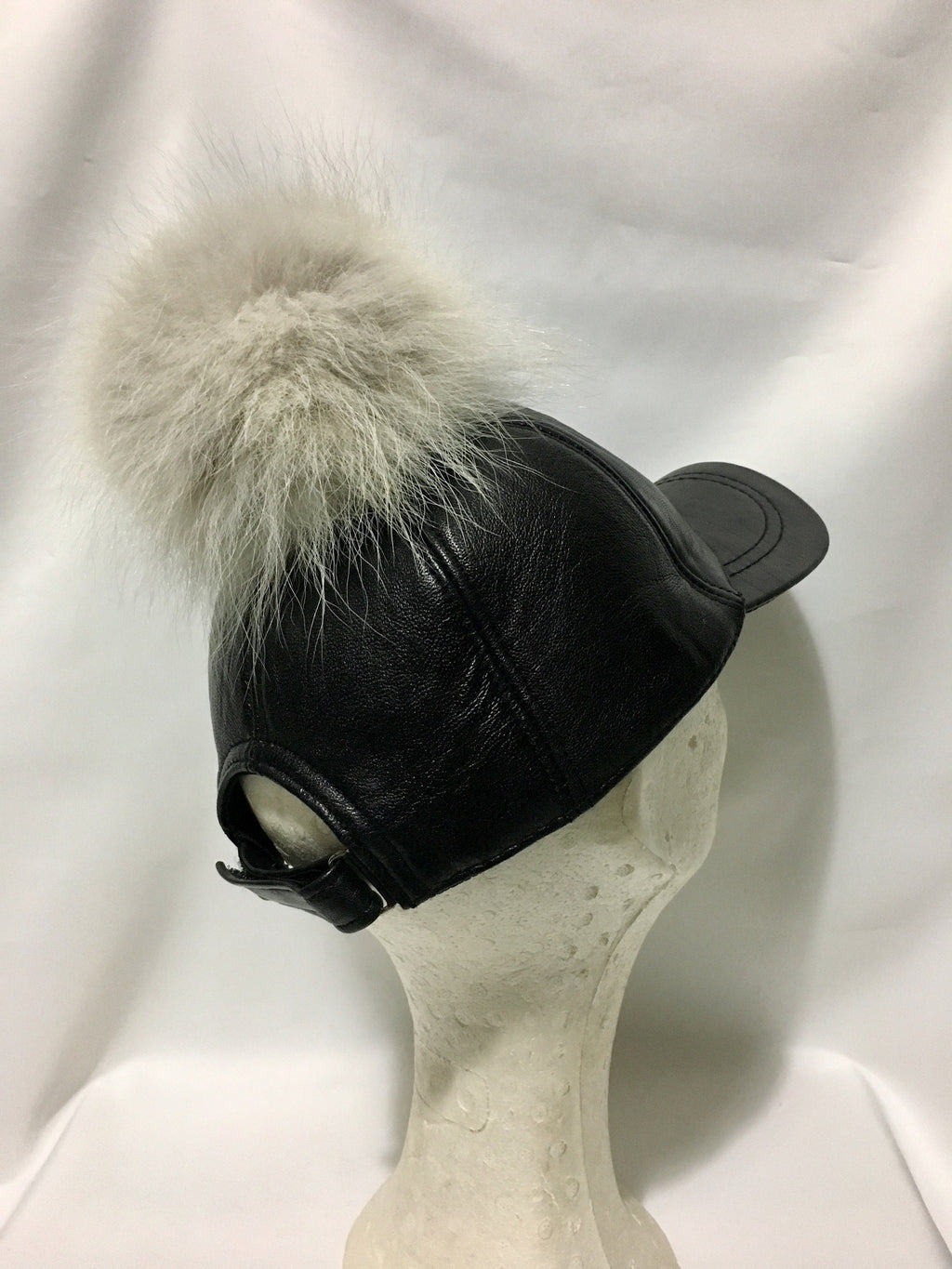 Leather Hat, leather cap,fur hat, leather hat with pompom ,pom pom baseball hat, baseball hat with pom pom. real leather  cap with fur
