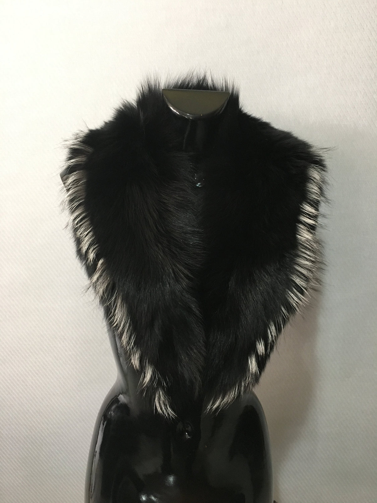 Elegant Black with Silver  Fox Fur Collar