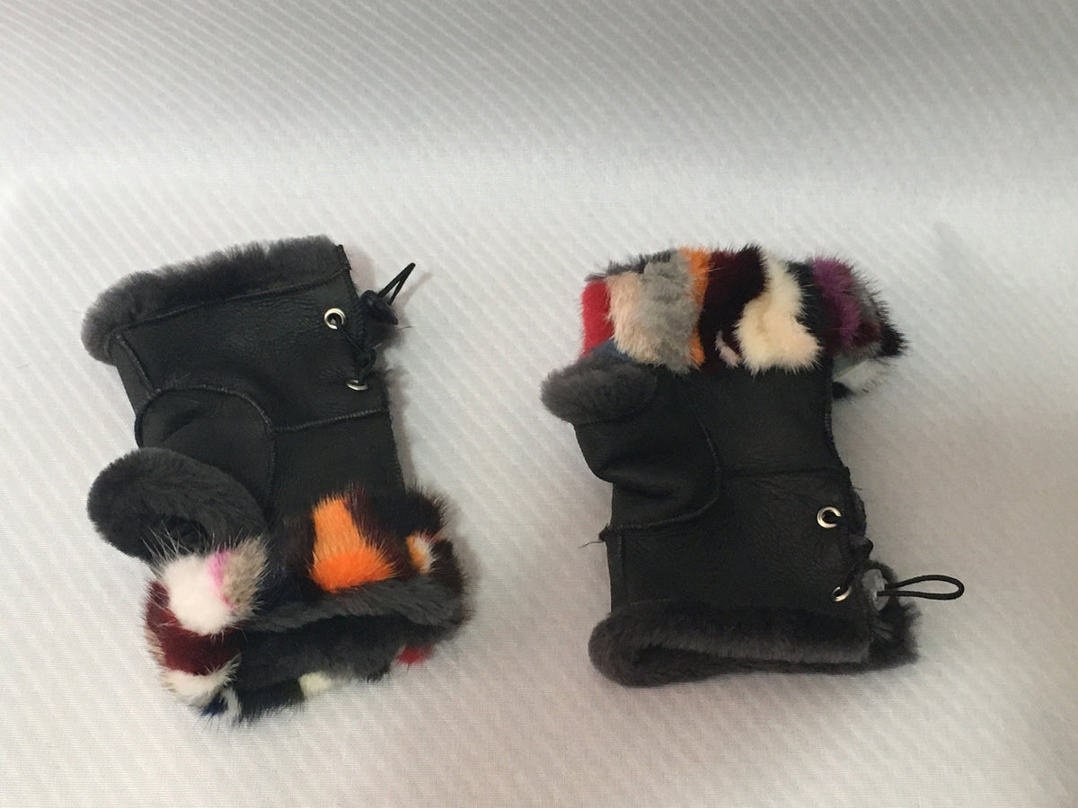 Sheepskin Gloves Fingerless With colorful mink In One Size