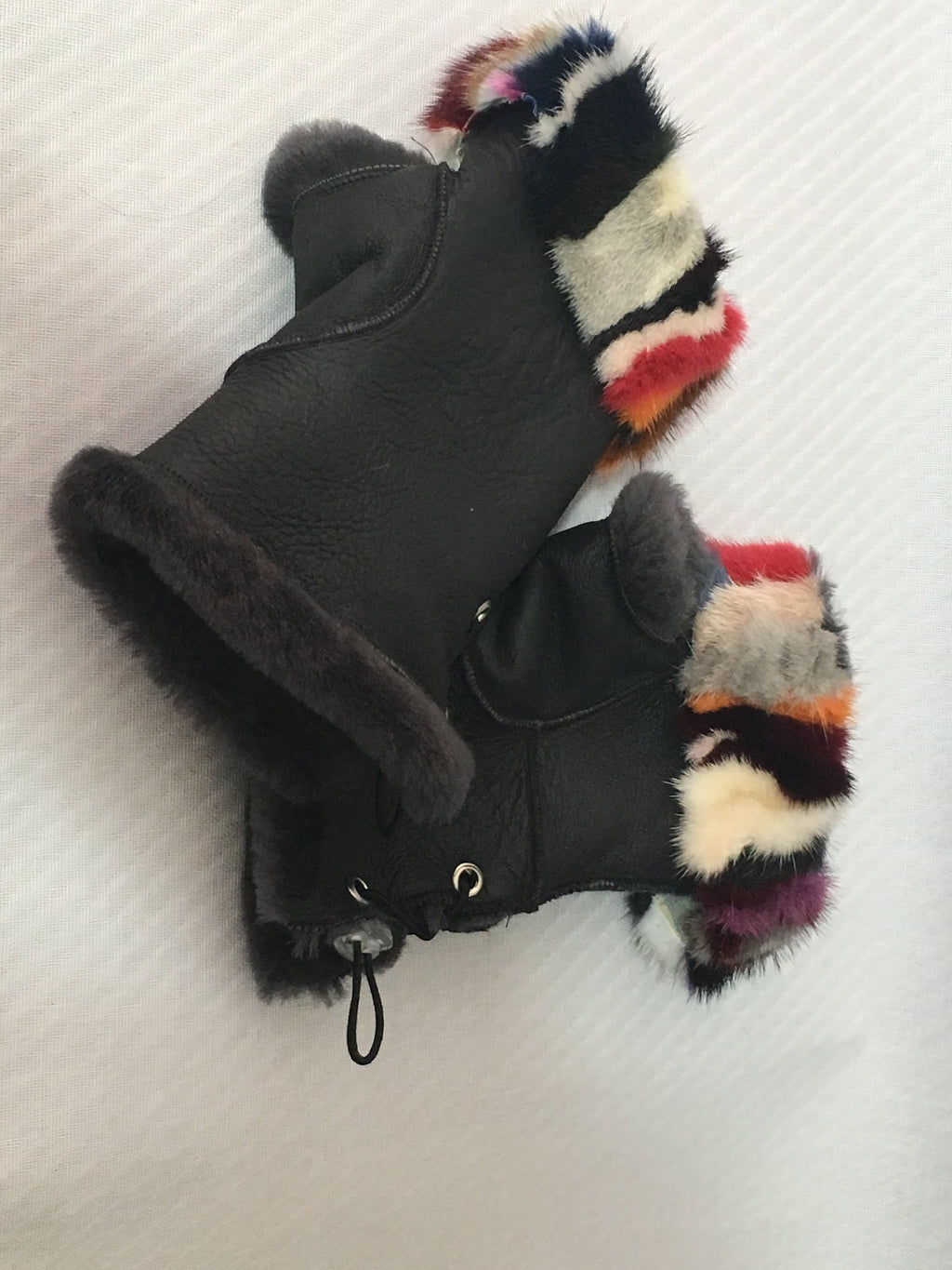 Sheepskin Gloves Fingerless With colorful mink In One Size