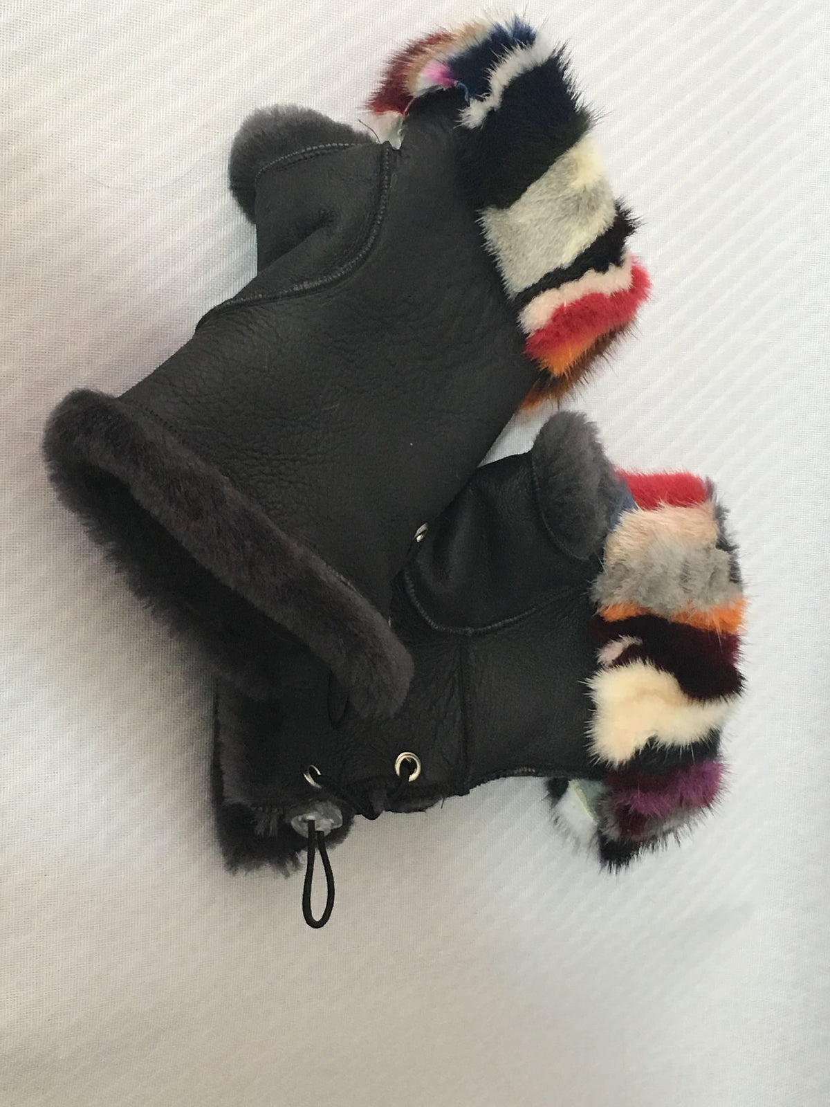 Sheepskin Gloves Fingerless With colorful mink In One Size