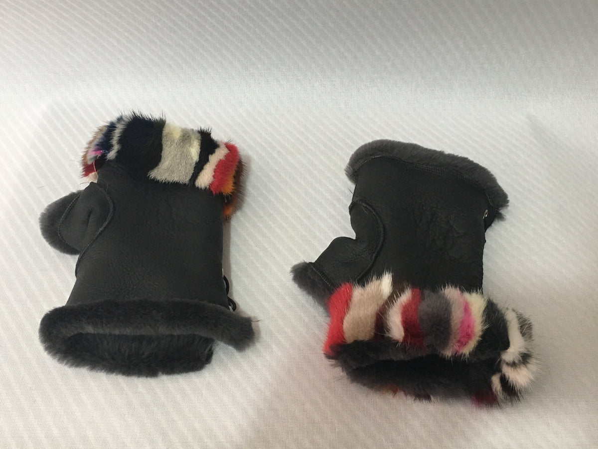 Sheepskin Gloves Fingerless With colorful mink In One Size