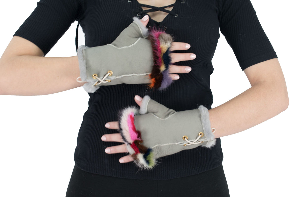 Sheepskin Gloves Fingerless In One Size, Luxury Gift Fingerless Gloves!!!