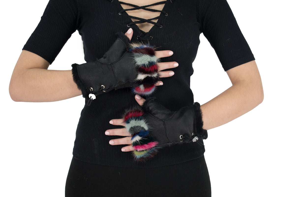 Sheepskin Gloves Fingerless In One Size, Luxury Gift Fingerless Gloves!!!