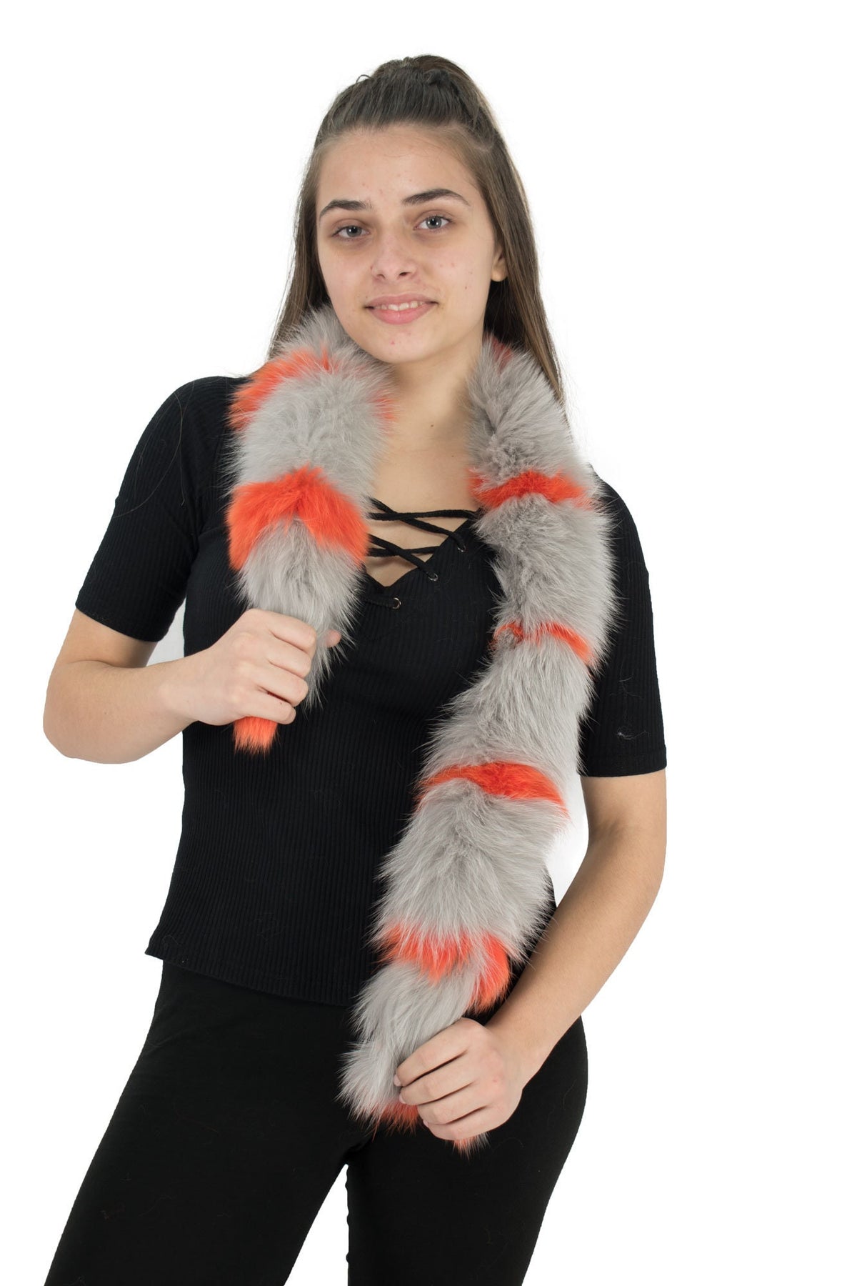 Magnifique Gray-Orange  Fox  Fur Scarf Collar