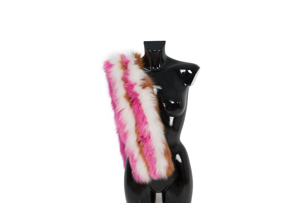 Real Natural Handmade  Pink-white-Rust  Fox  Fur Scarf-Collar. Fox Fur Etole . best gift for anniversaris and more