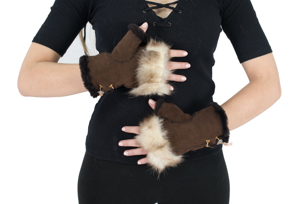 Sheepskin Gloves Fingerless In One Size, Luxury Gift Fingerless Gloves!!!