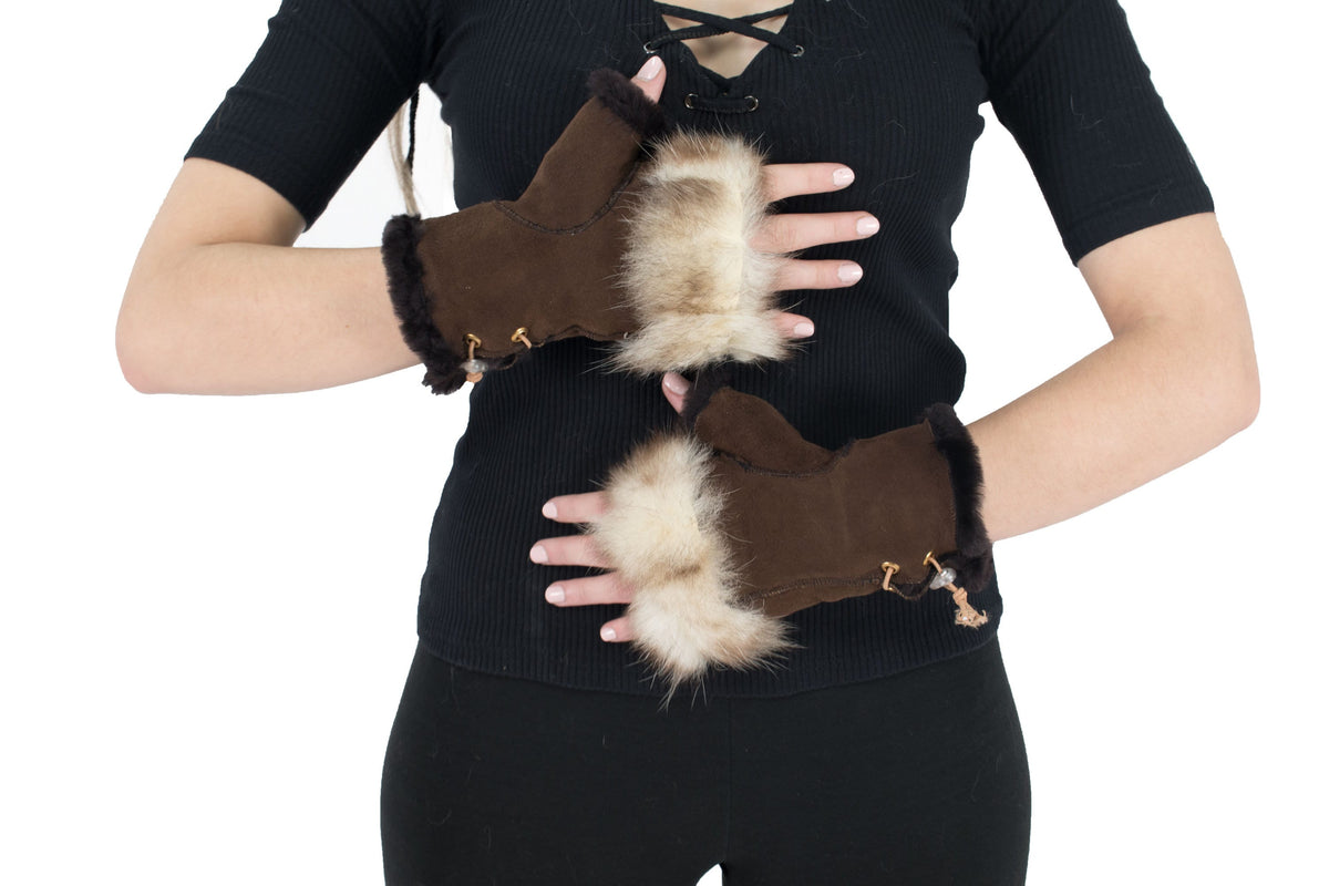 Sheepskin Gloves Fingerless In One Size, Luxury Gift Fingerless Gloves!!!