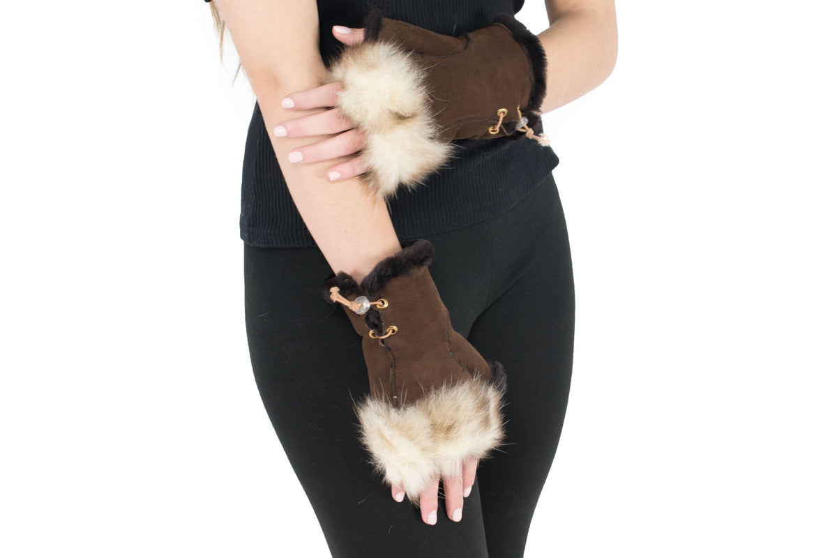 Sheepskin Gloves Fingerless In One Size, Luxury Gift Fingerless Gloves!!!