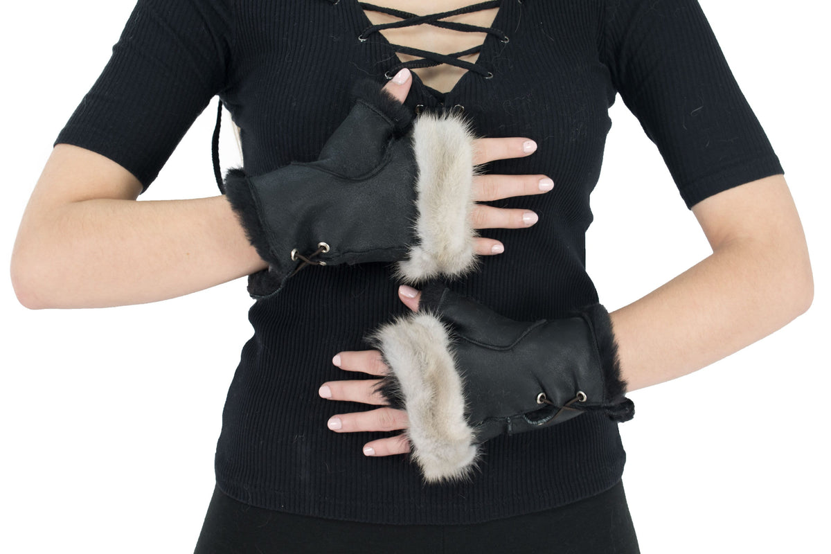 Sheepskin Gloves Fingerless In One Size, Luxury Gift Fingerless Gloves!!!