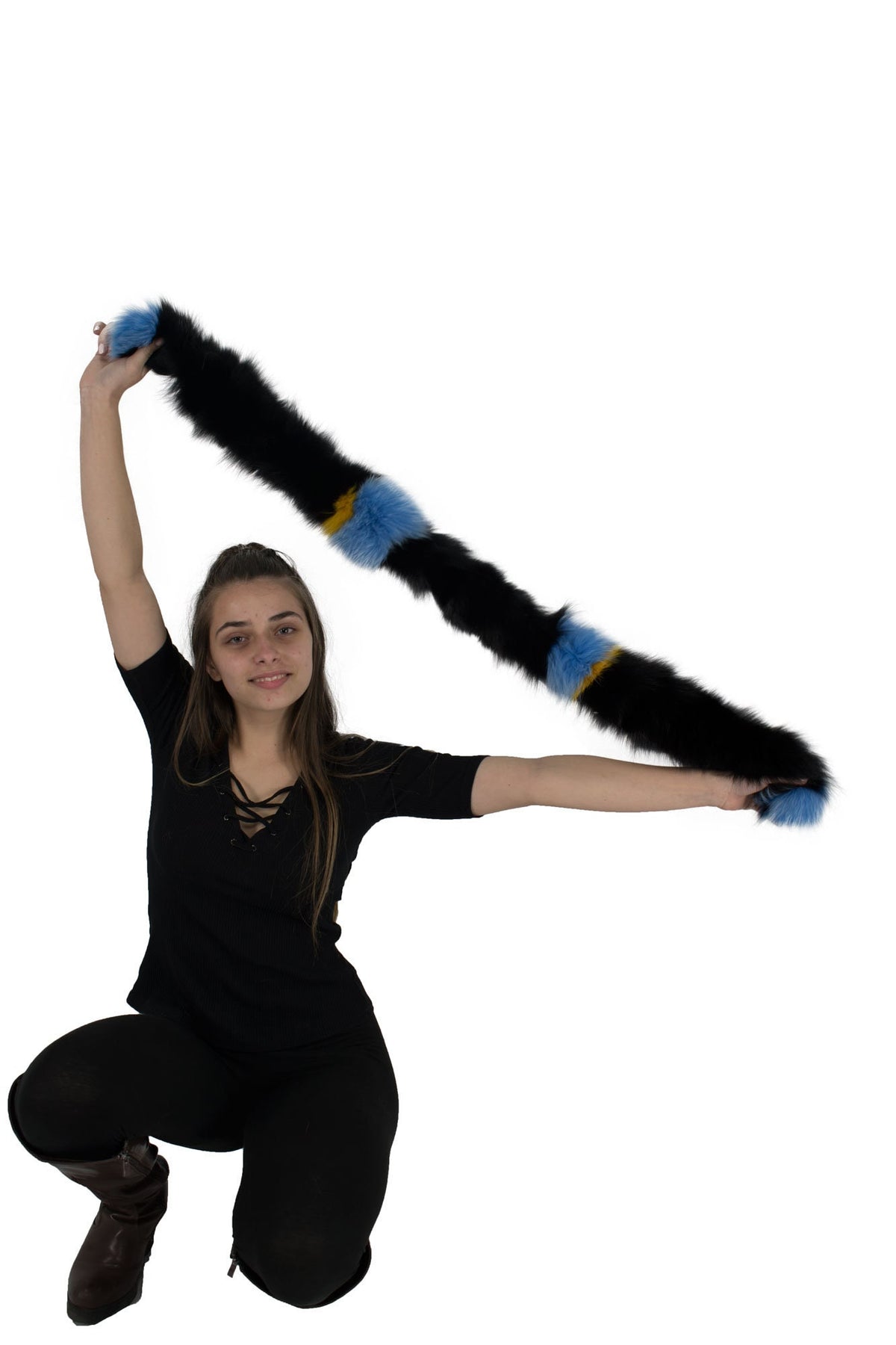 Gorgeous Black-Yellow-Blue Fox  Fur Scarf Collar