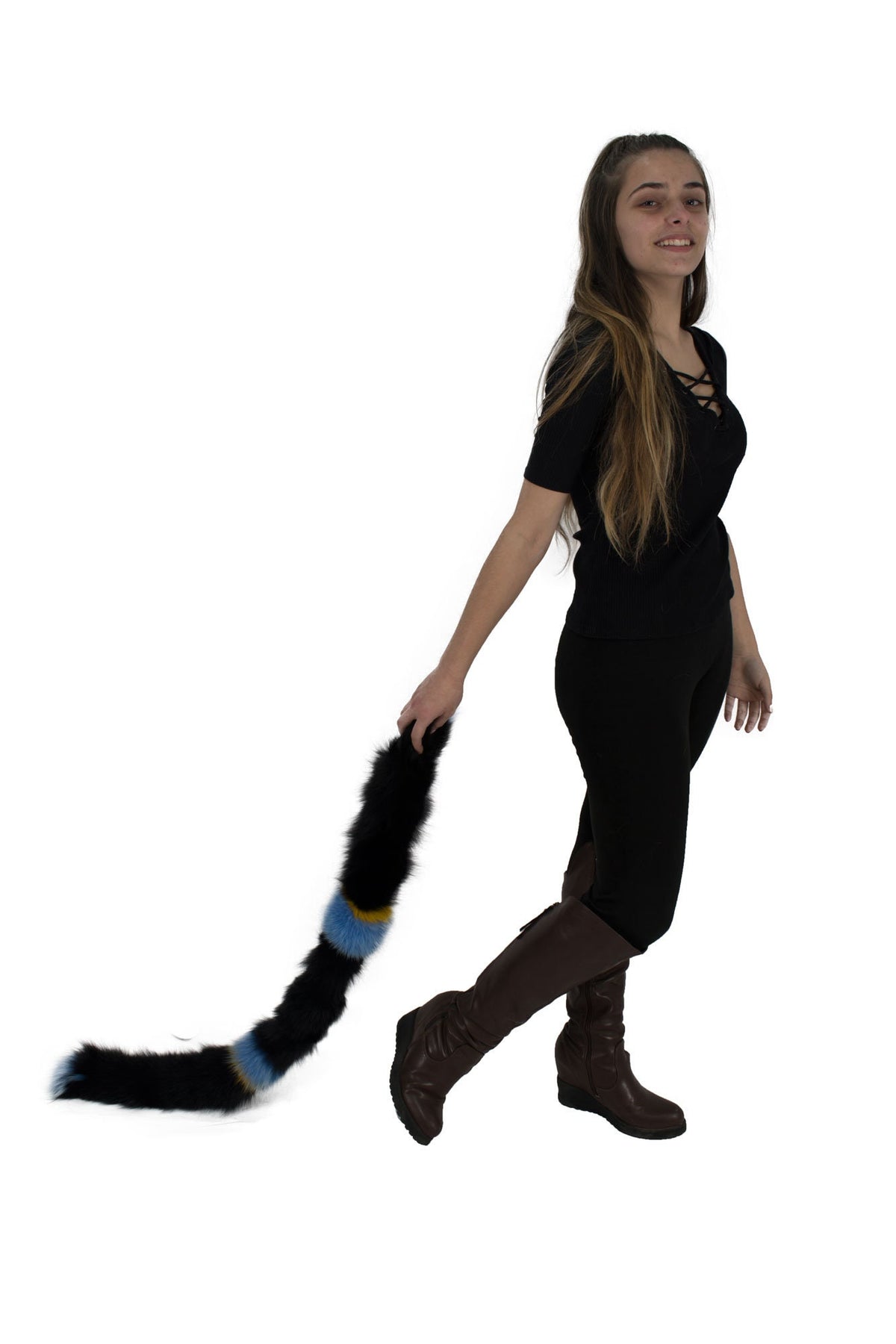Gorgeous Black-Yellow-Blue Fox  Fur Scarf Collar