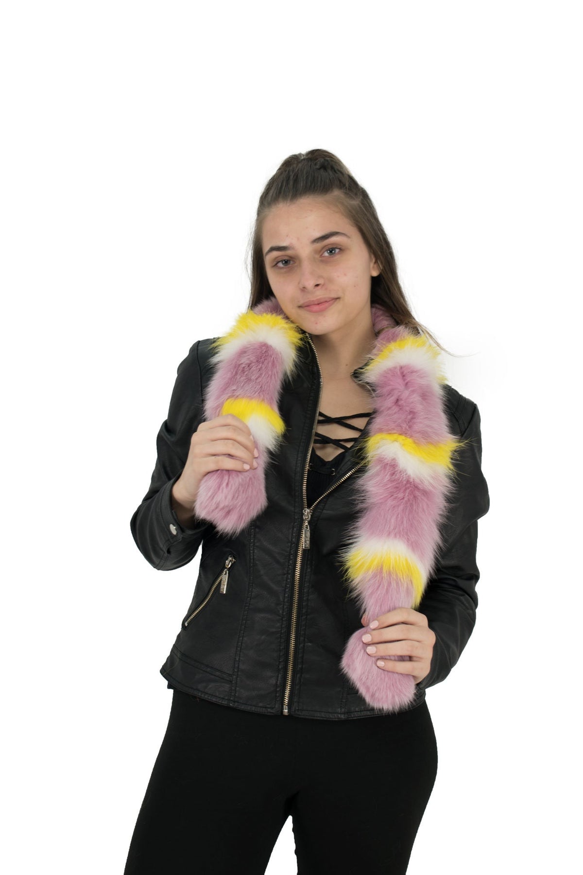 Gorgeous Pink-White-Yellow  Fox  Fur Scarf Collar