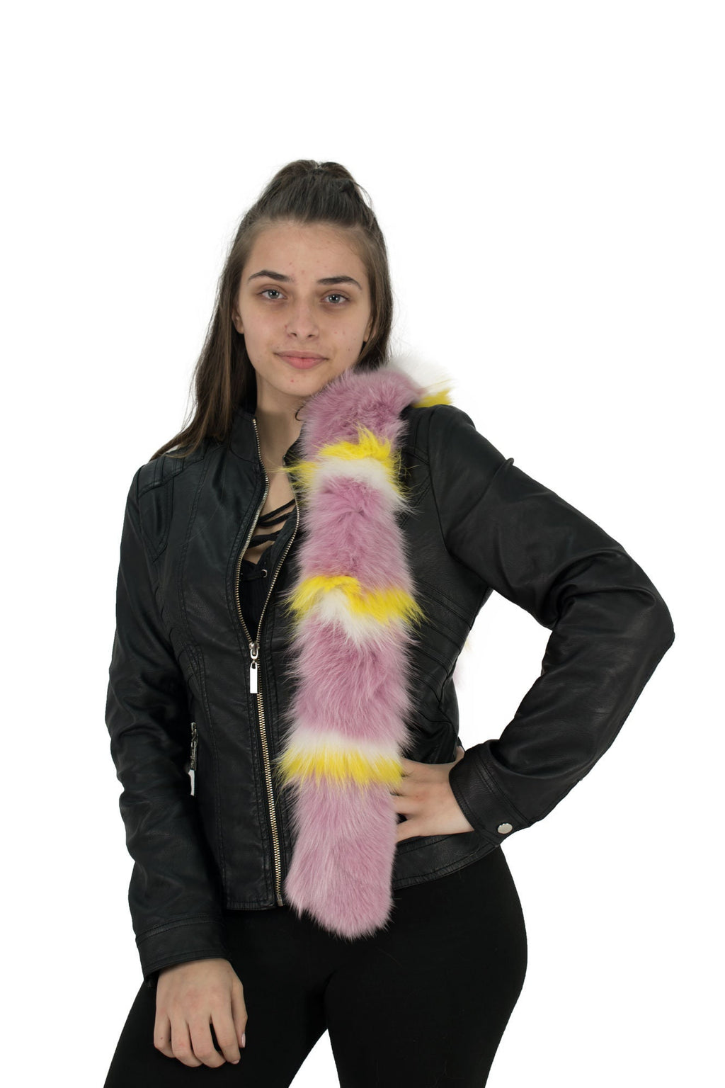 Gorgeous Pink-White-Yellow  Fox  Fur Scarf Collar