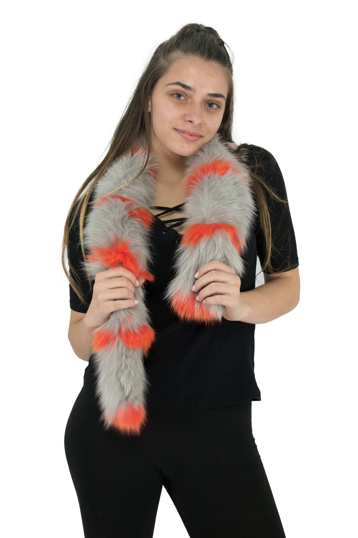 Magnifique Gray-Orange  Fox  Fur Scarf Collar