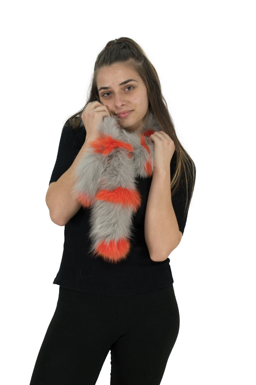 Magnifique Gray-Orange  Fox  Fur Scarf Collar