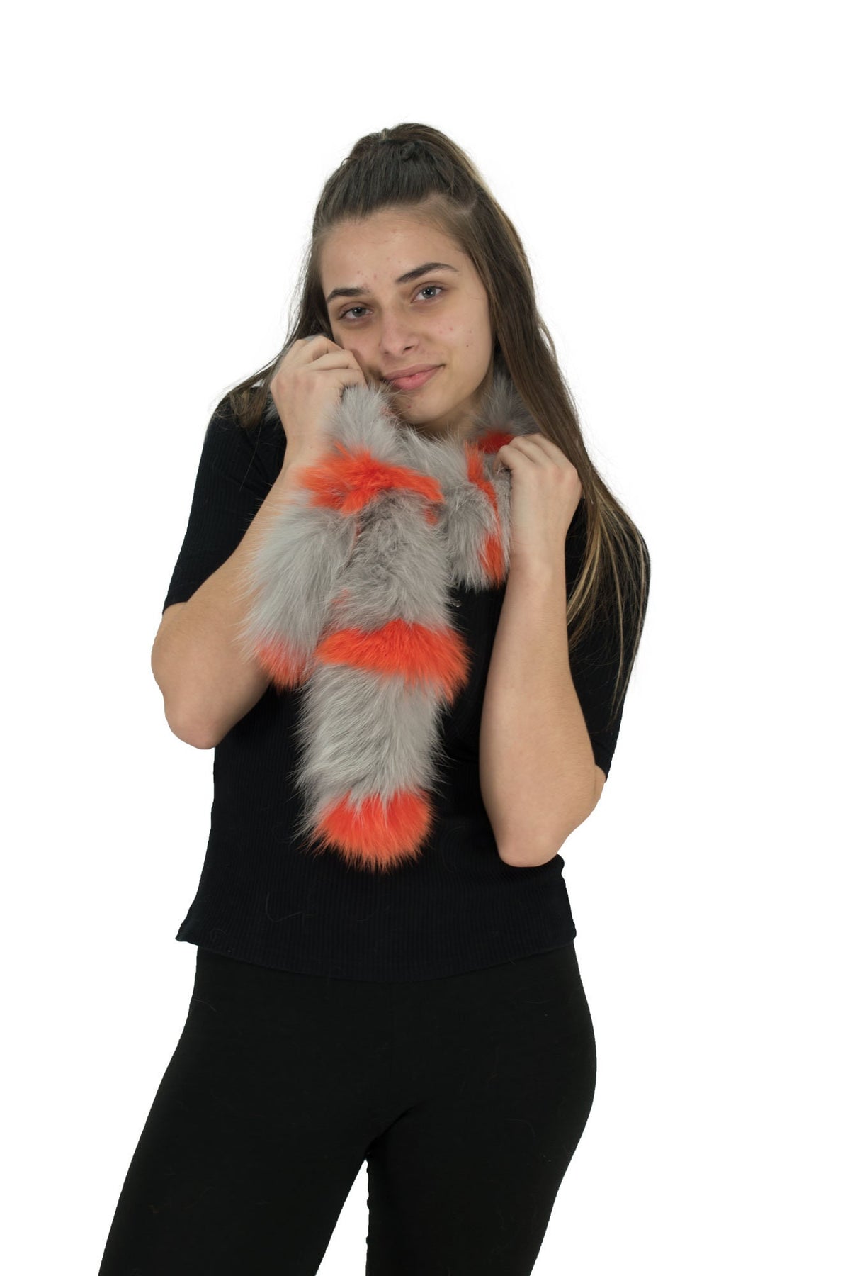 Magnifique Gray-Orange  Fox  Fur Scarf Collar