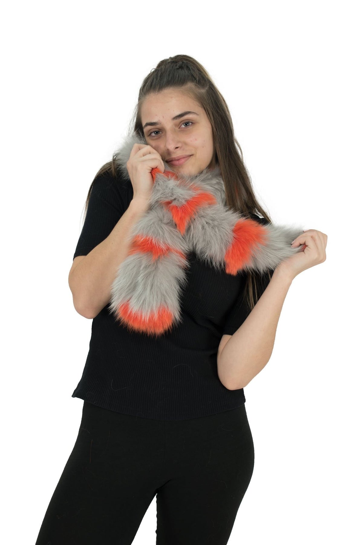 Magnifique Gray-Orange  Fox  Fur Scarf Collar