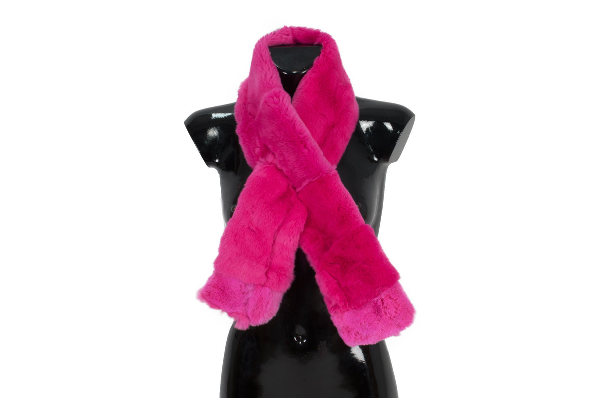 Genuine  Rex rabbit Real Fur Scarf  (Fuchsia Color)