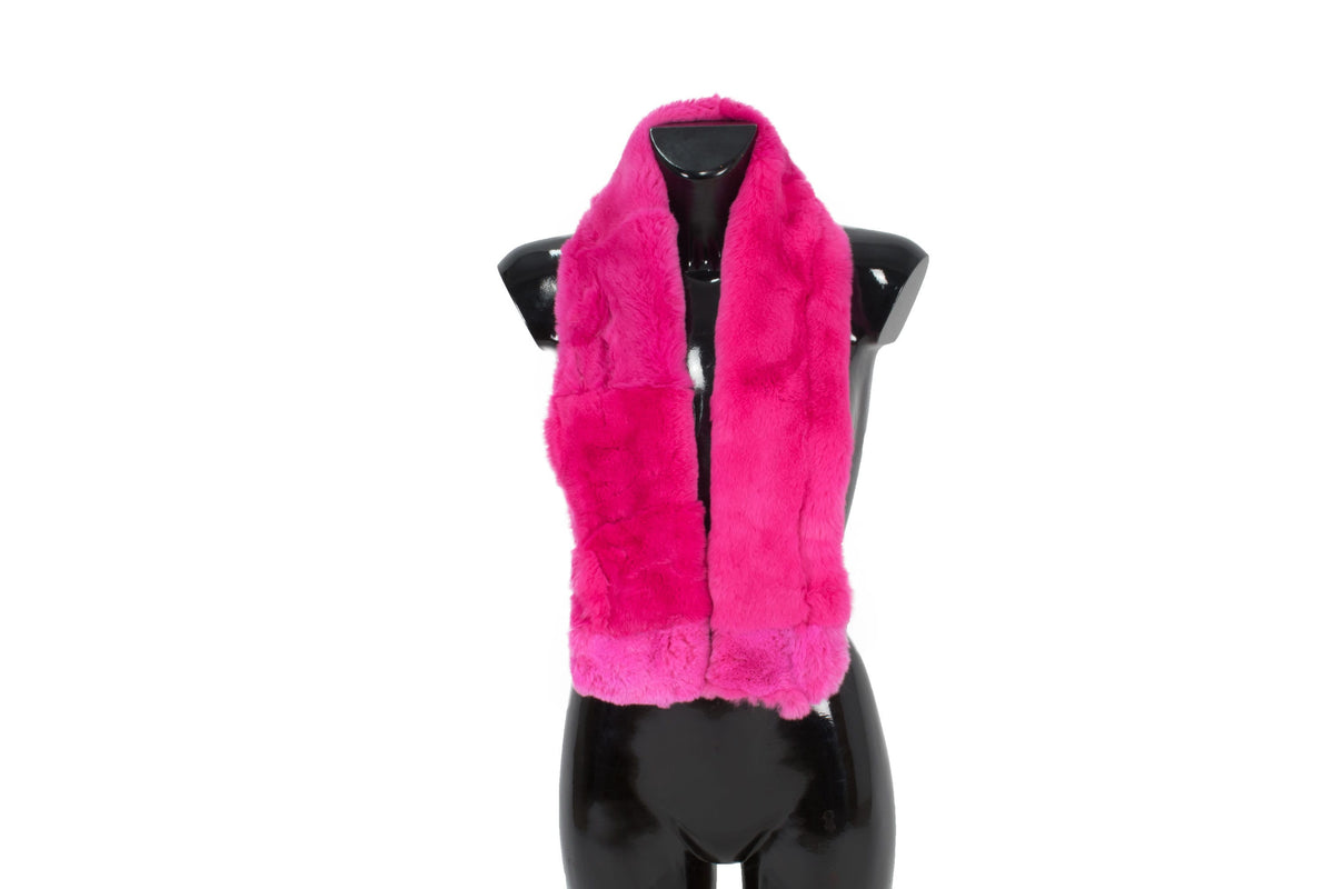 Genuine  Rex rabbit Real Fur Scarf  (Fuchsia Color)