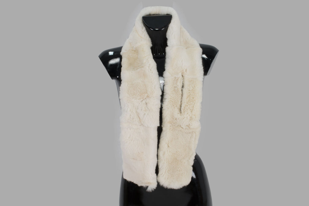 Fashionable  Genuine  Rex rabbit Real Fur Scarf  (Cream Color)