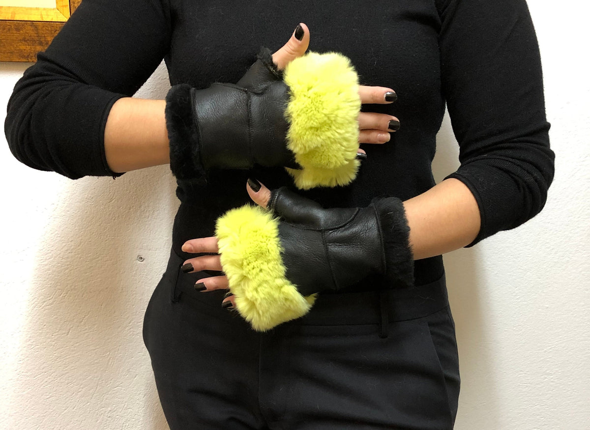 Beautiful  Sheepskin gloves ,  Fingerless gloves, rabbit  gloves, Fingerless mittens gloves, shealring gloves , luxury gift for women