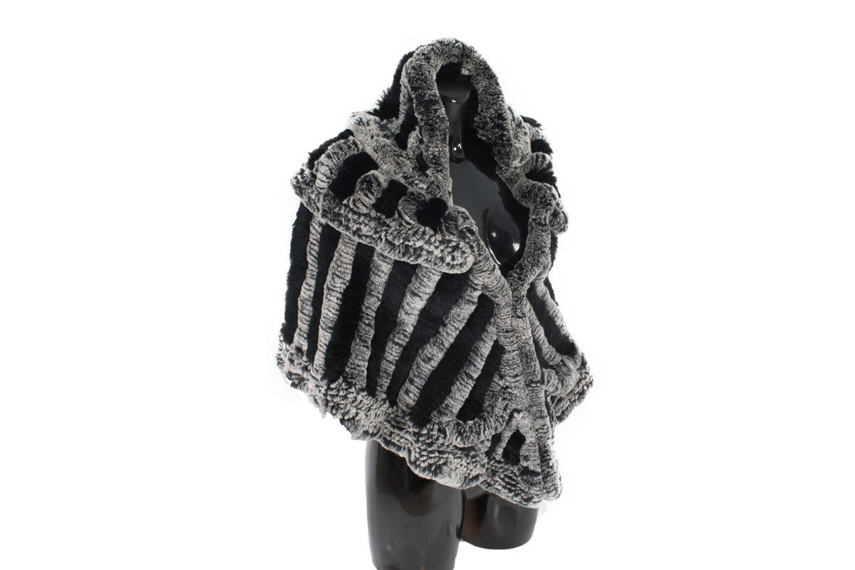 Knitted Rex rabbit Fur Stole | Rex Rabbit  FuR Poncho |  Fur Etolle | Luxury Gift For Women