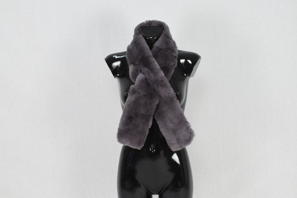 Gray Rex rabbit Real Fur Scarf. Gray Fur Neck  Wrap, Winter scarf,Women chunky scarf,