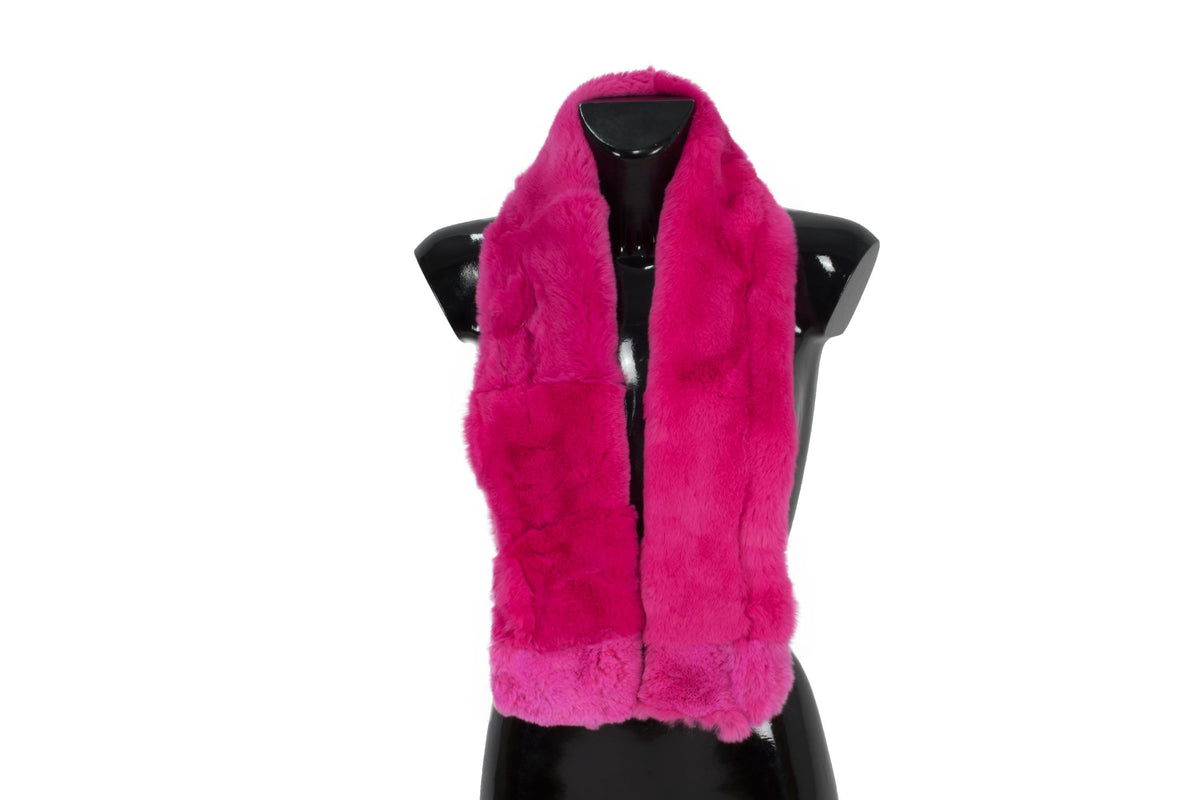 Genuine  Rex rabbit Real Fur Scarf  (Fuchsia Color)
