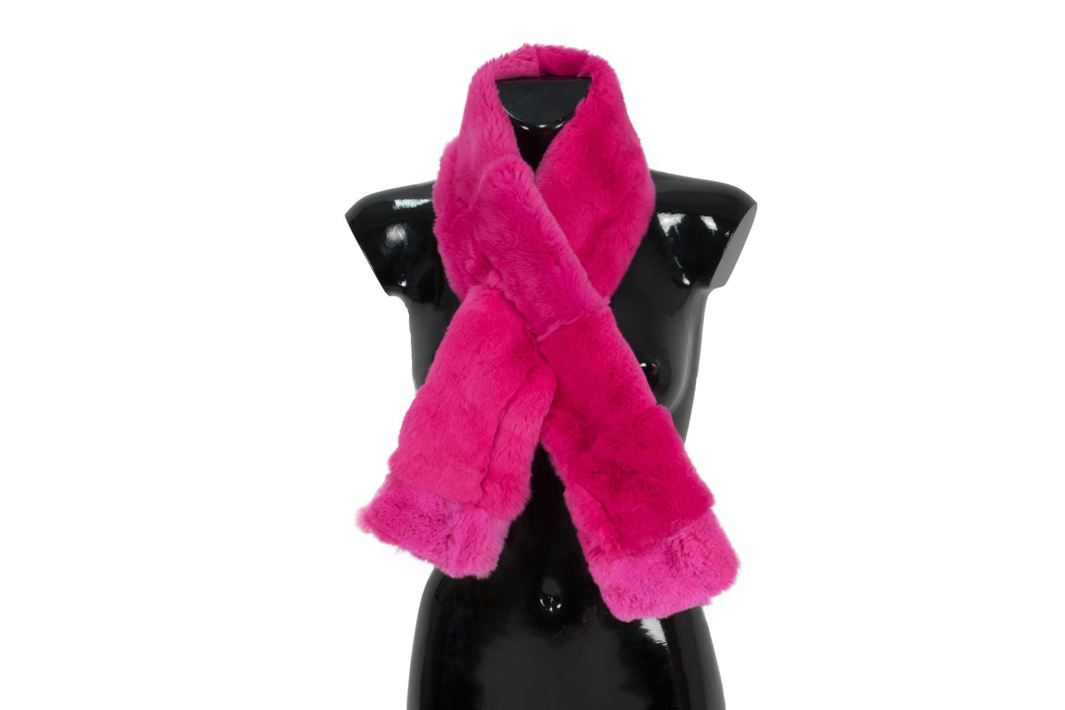 Genuine  Rex rabbit Real Fur Scarf  (Fuchsia Color)