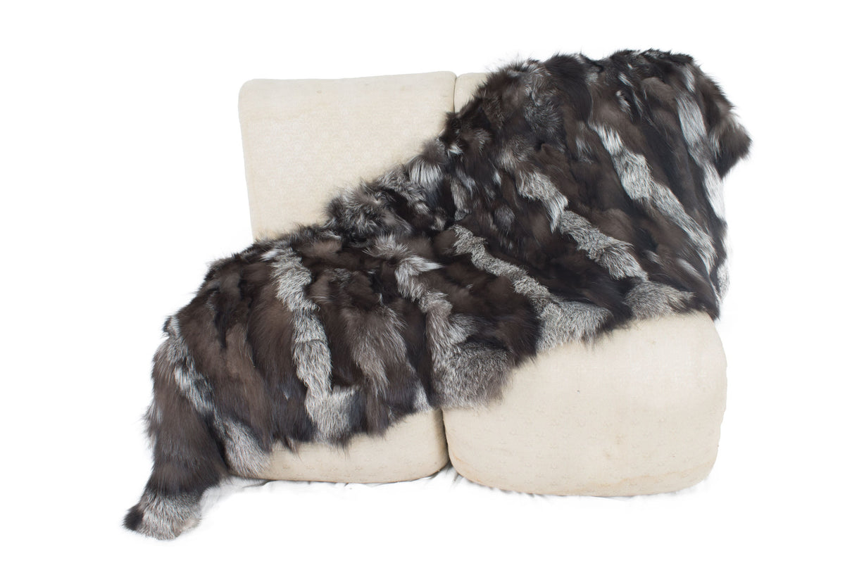 Real Silver fox fur Blanket. Genuine Silver Fox Fur Throw. Fox Fur carpet. Silver Fox Fur Rug