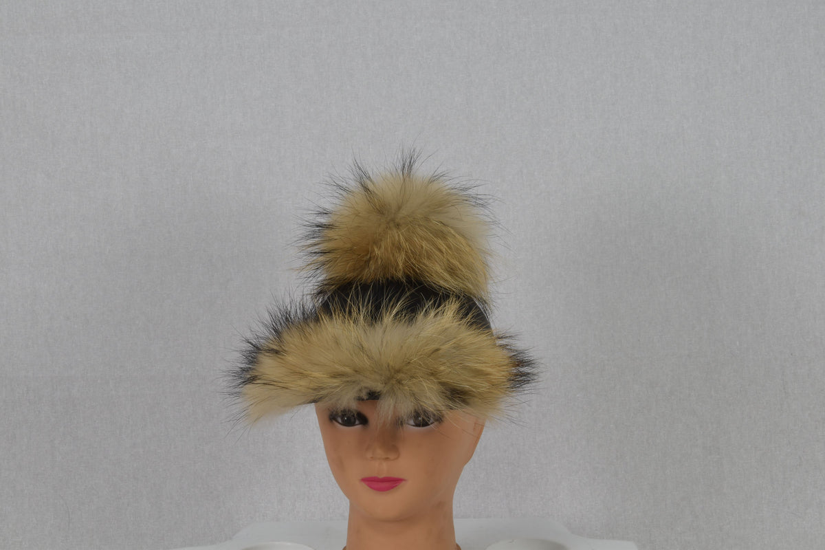 Leather Hat, leather cap,fur hat, leather hat with pompom ,pom pom baseball hat, baseball hat with pom pom. real leather  cap with fur