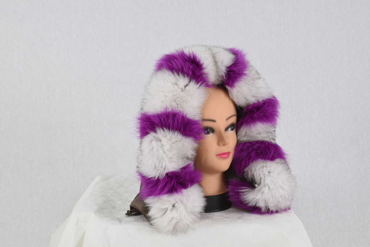 Beautiful purple-white  Fox Fur Collar - Scarf- Hood trim, Fur Trim For Hood, Hood fox trim,