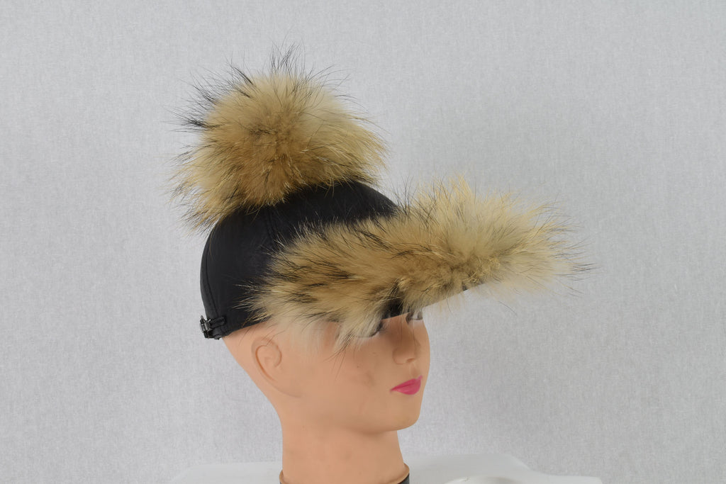 Leather Hat, leather cap,fur hat, leather hat with pompom ,pom pom baseball hat, baseball hat with pom pom. real leather  cap with fur