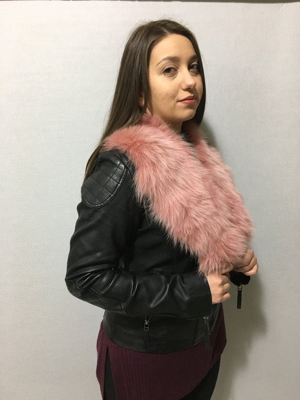 Natural  Fur Collar, Fur  Scarf , Wrap Shawl Neck Warmer Magenta Color, Winter collar, Coat collar