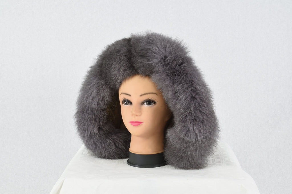 Fashionable  Fox Fur Small Collar Gray Color . Trim for hood
