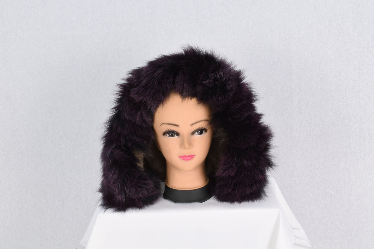 Glamorous  Real Dark purple  Fox Fur Small Collar, Fur Trim For  Hood, Trim Hood ,Real fur trim hood detachable ,Fox Fur,