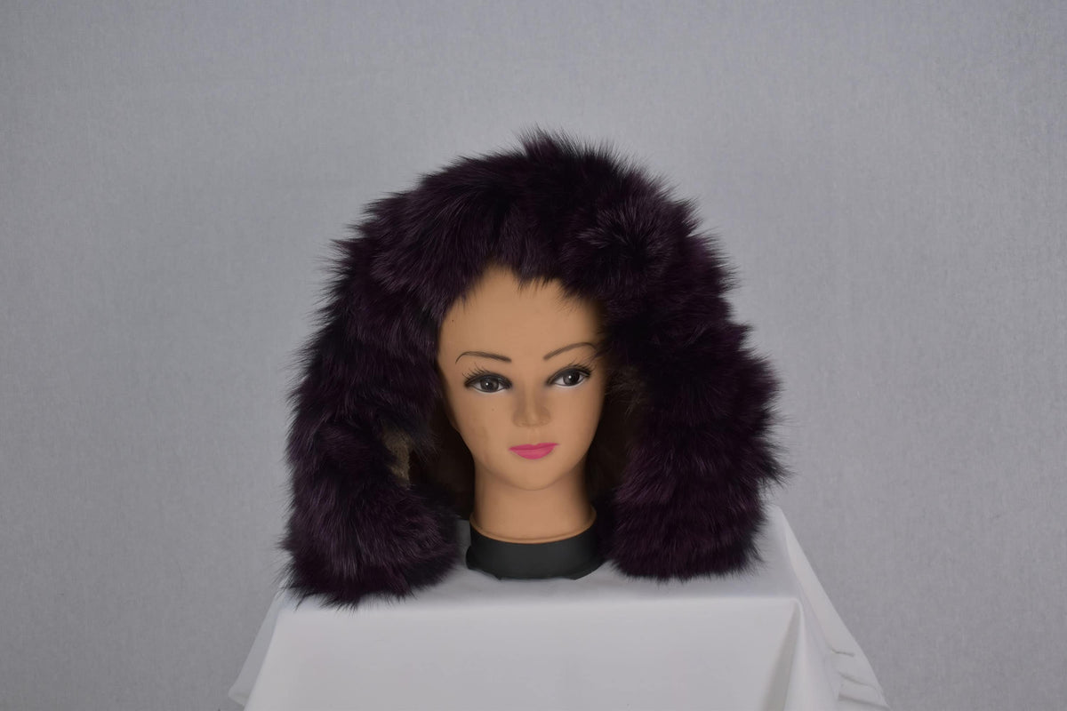 Glamorous  Real Dark purple  Fox Fur Small Collar, Fur Trim For  Hood, Trim Hood ,Real fur trim hood detachable ,Fox Fur,