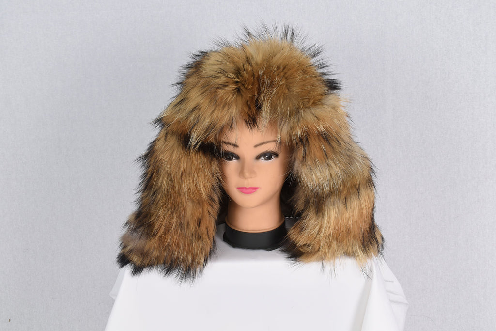 Detachable Fox Fur Hood Trim: Handmade Gold Black Fur Collar