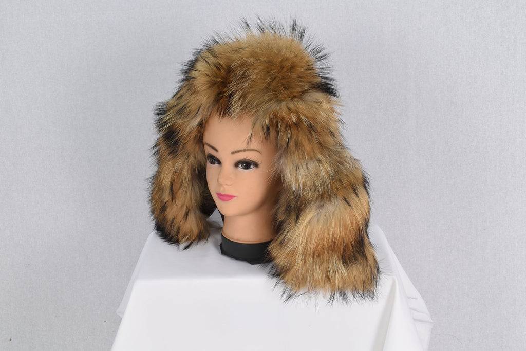 Detachable Fox Fur Hood Trim: Handmade Gold Black Fur Collar