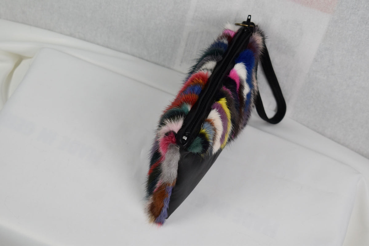 Mini women's Leather purse with Colorfull mink ,  Real leather purse for women, Women Purse